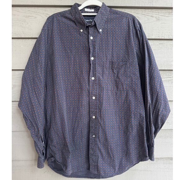 Vintage Nautica Classic Fit Micro Paisley Button-Down Shirt Men’s Large - Picture 1 of 9